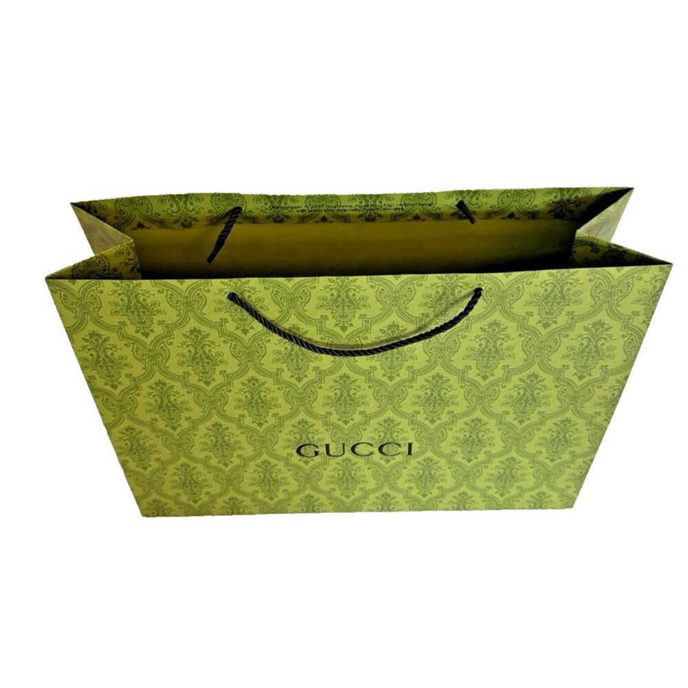 Gucci Medium Green Printed Paper Shopping Gift Bag 17x12.25x5 Luxury Tote